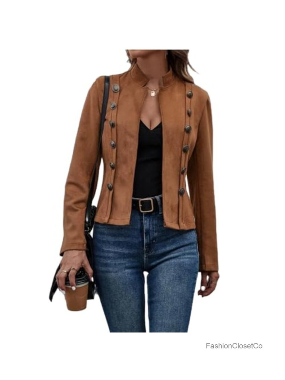 Faux Suede Cropped Jacket Double Breasted Long Sleeve Deerskin Vintage Coat